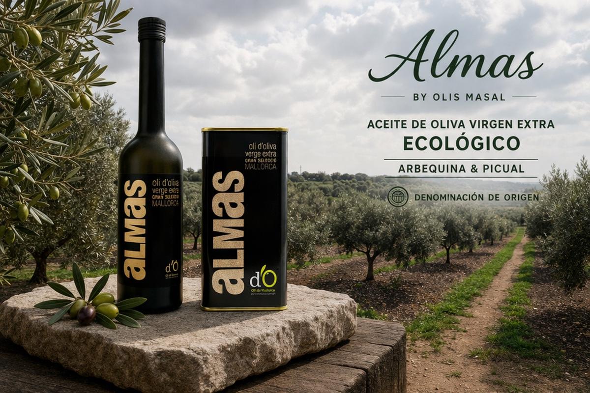 Imagen del campo y los productos del aceite Almas de Olis Masal