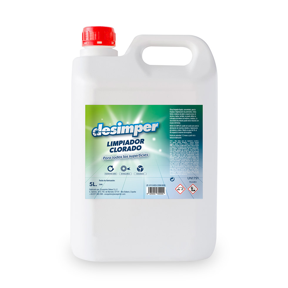 Detergent amb lleixiu incorporat. Acció immediata. Higiene segura en totes les superfícies.