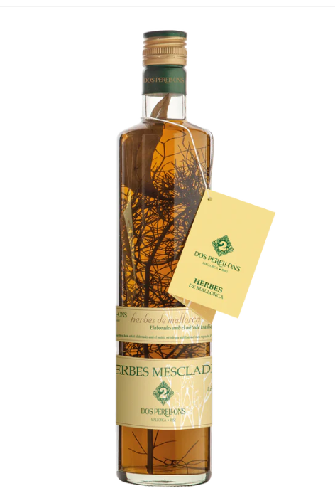 Ampolla de vidre de licor d'herbes barrejades de Mallorca