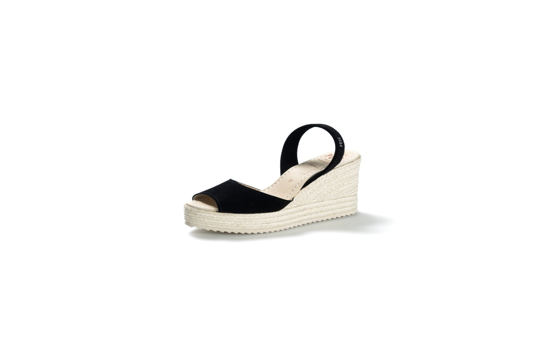 Black high wedge menorcan sandal.
